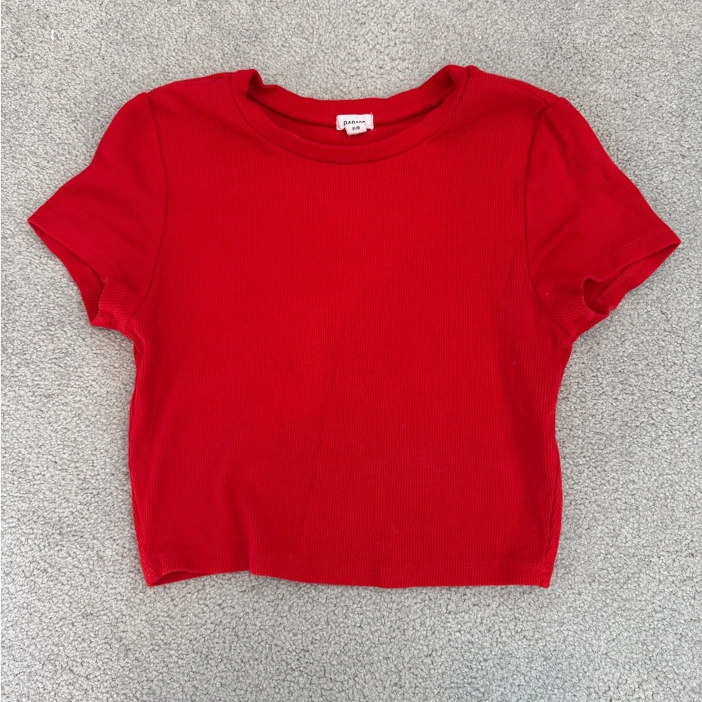 Garage Cropped Ribbed Red Top